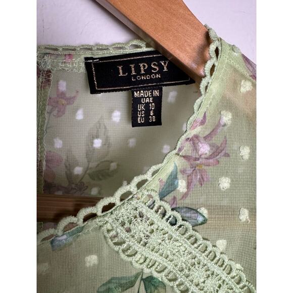 Lipsy London Sheer Floral Too US Size 6 Light Green Short Sleeve Blouse - Picture 2 of 10